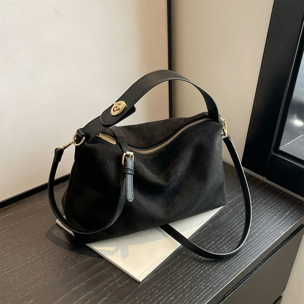 Zipper Faux Suede Pillow Shoulder and Crossbody
