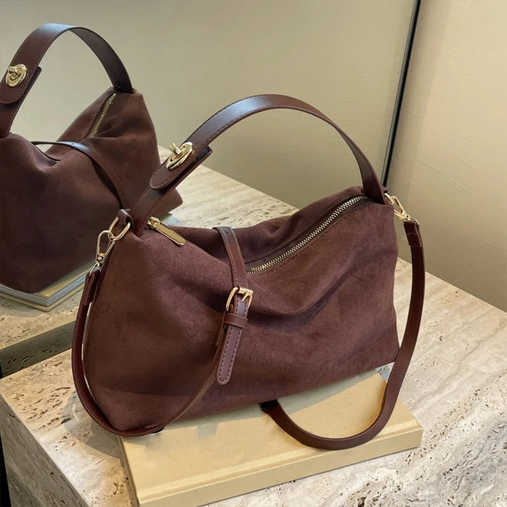 Zipper Faux Suede Pillow Shoulder and Crossbody