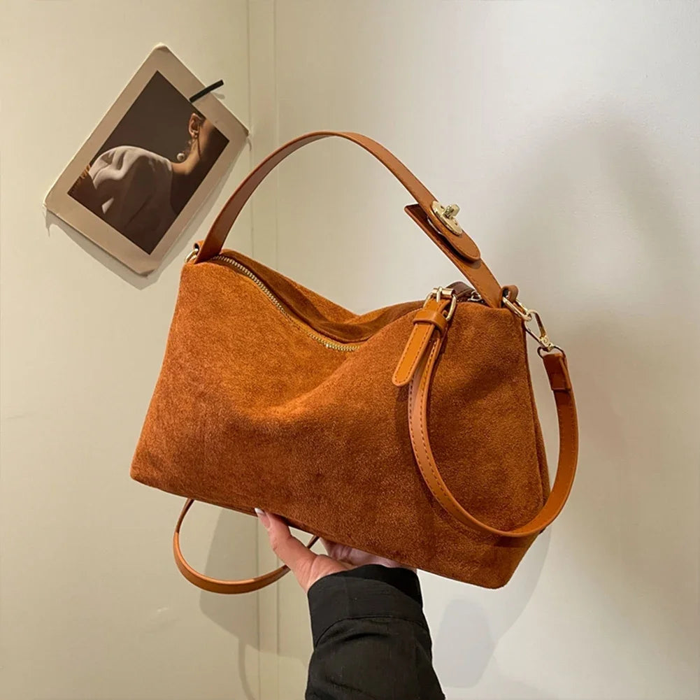 Zipper Faux Suede Pillow Shoulder and Crossbody