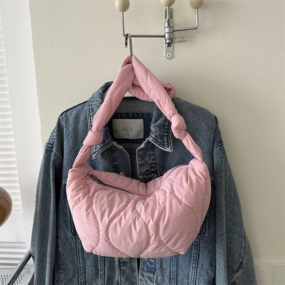 Female Puffer Shoulder Bag Trendy Soft Down