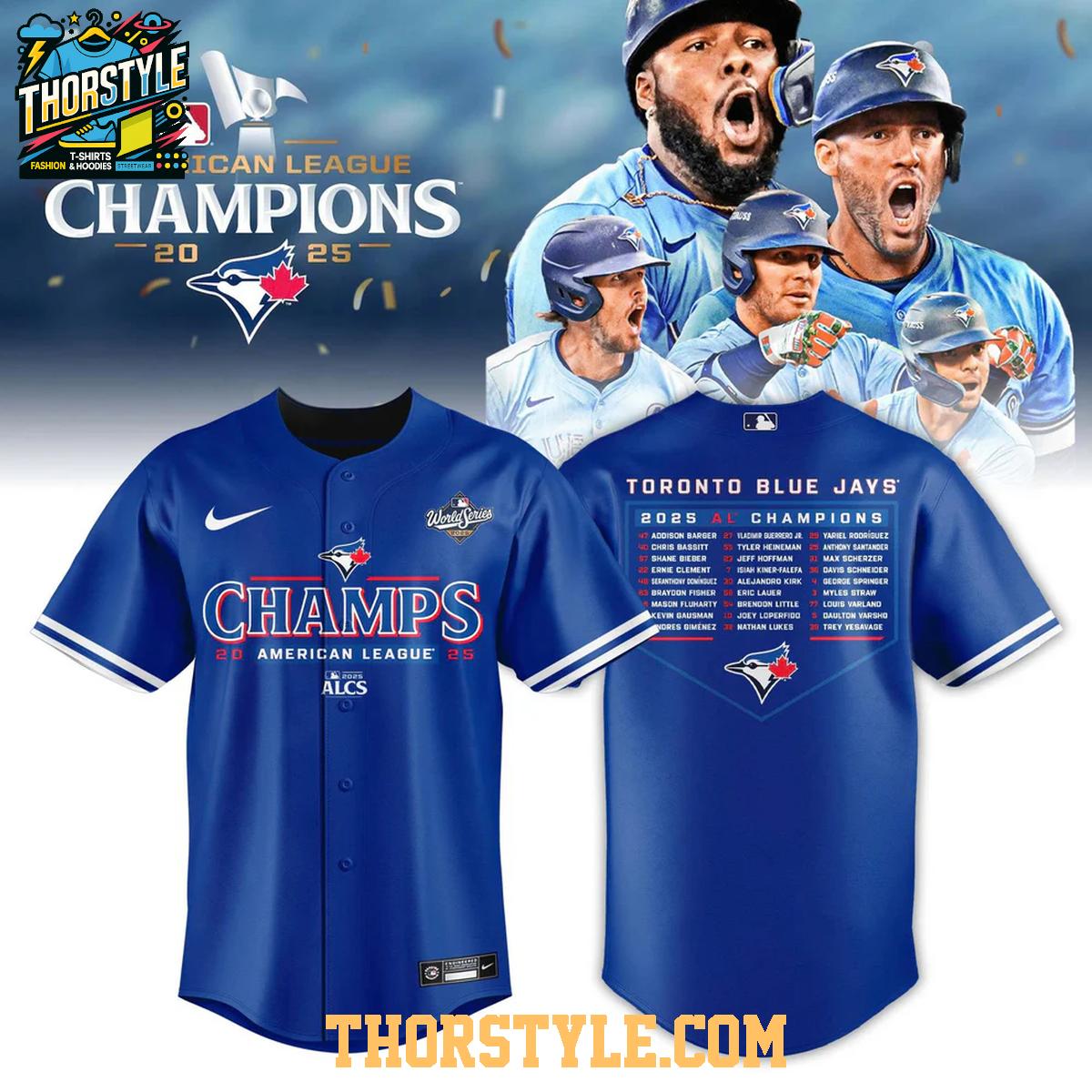 Toronto Blue Jays AL 2025 Champions Lights Up Let's Go Baseball Jersey