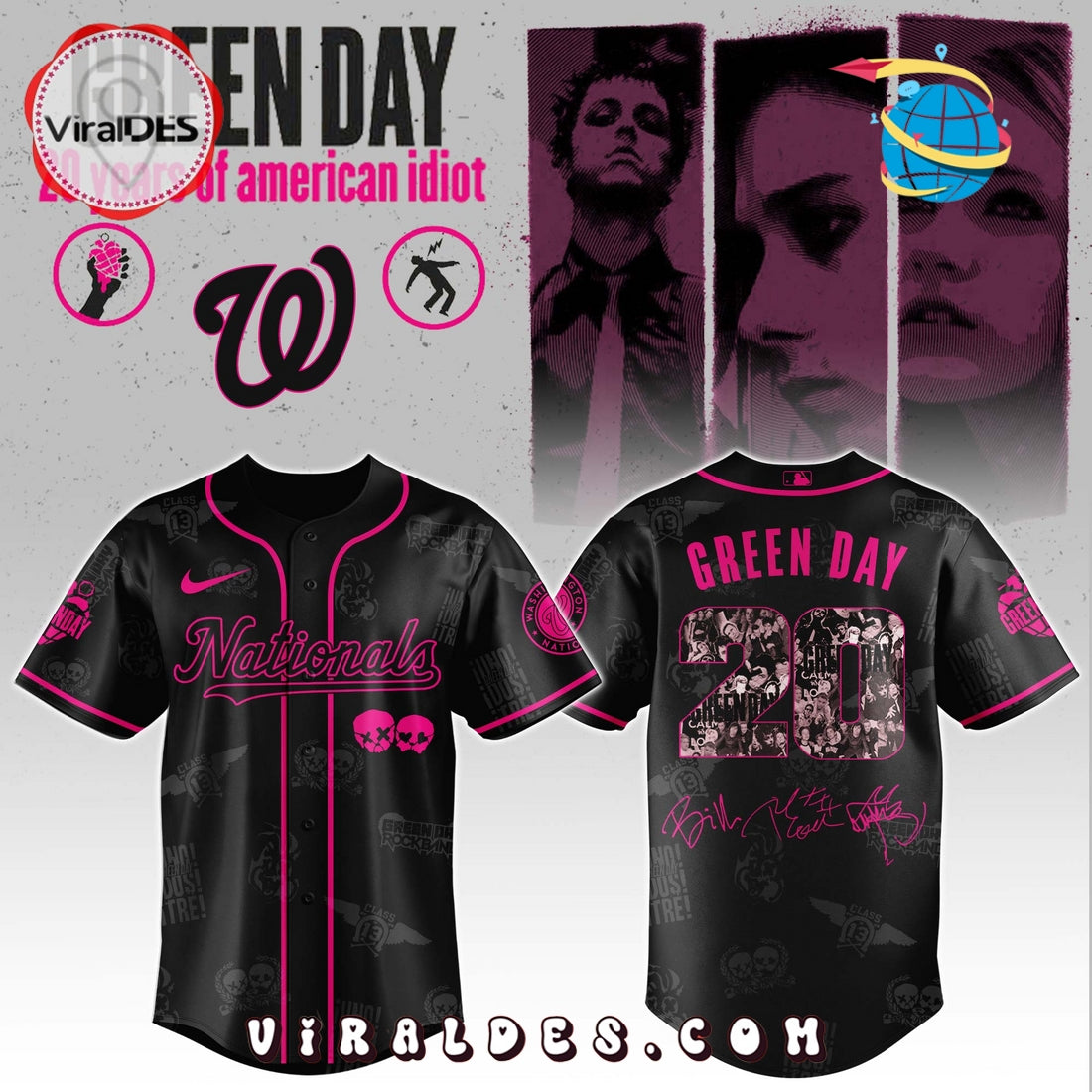 Washington Nationals MLB x Green Day 20th Anniversary Baseball Jersey